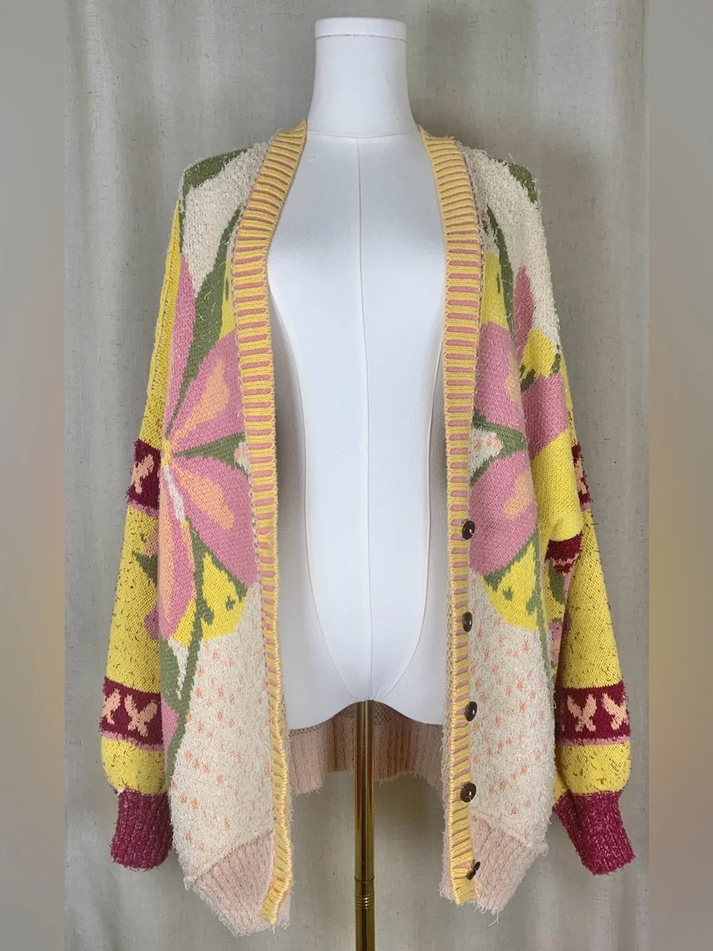 Free People Bali Tropical Garden Sweater | Colorful Boho | Medium